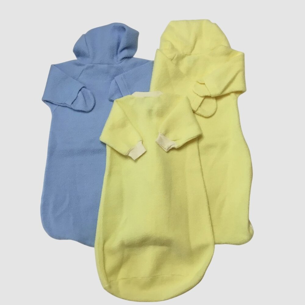 VTG CARTER'S 3 Fleece Baby Bunting Sleeper Lot Hooded Yellow Blue 20 lbs USA VBC